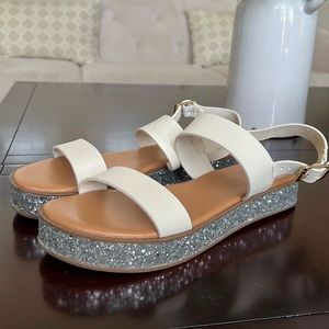 J Crew NIB Glitter Flatform Sandal